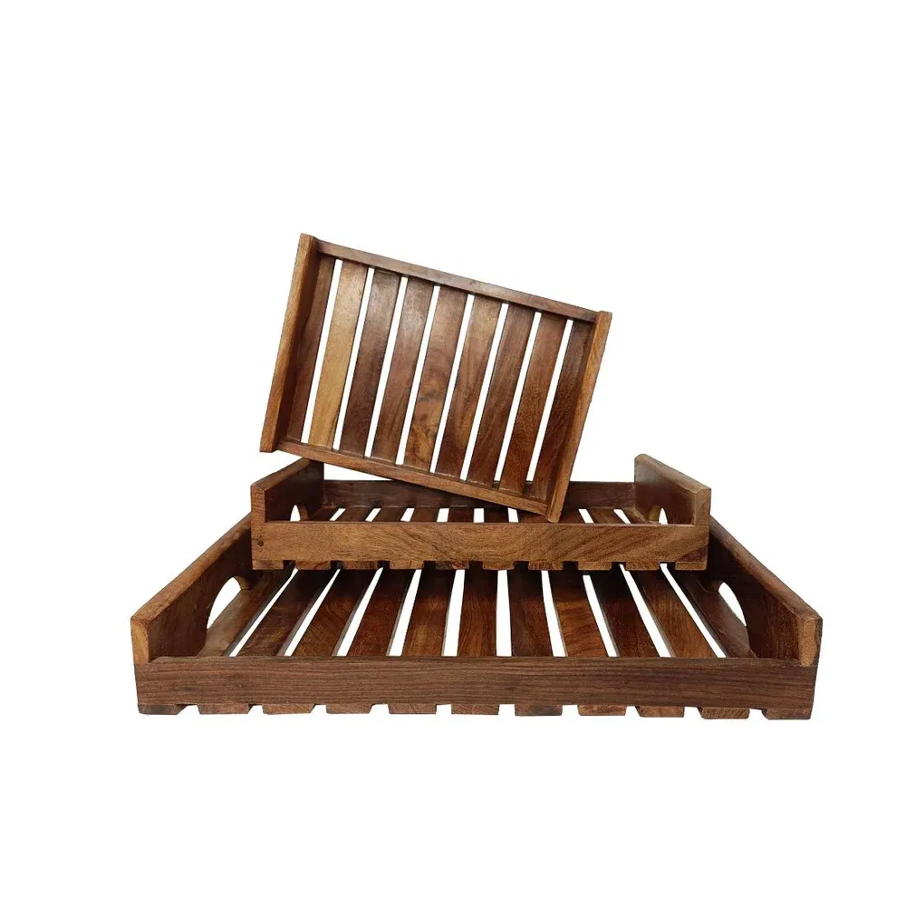 Wooden Rectangular Tray Set