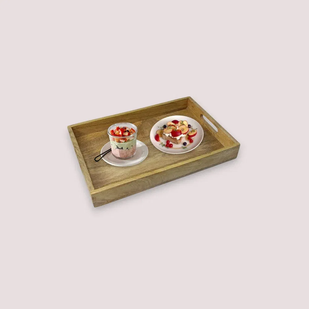 Rectangular Wooden Tray with Cutout Handlesut Handles