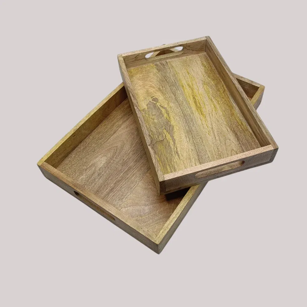 Wooden Rectanguler Serving Tray Set