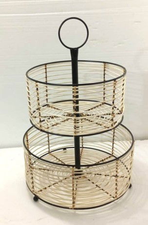 Two Tier Iron & Cane Basket