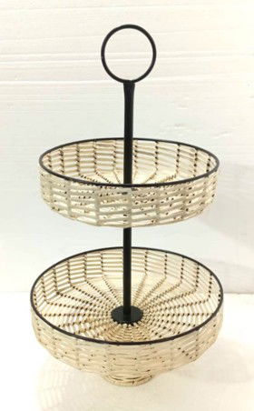 Two Tier Iron & Cane Basket