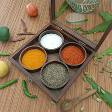 4 Round Square Shape Spice Box