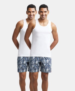Super Combed Cotton Round Neck Sleeveless Vest - White (Pack of 2) Image