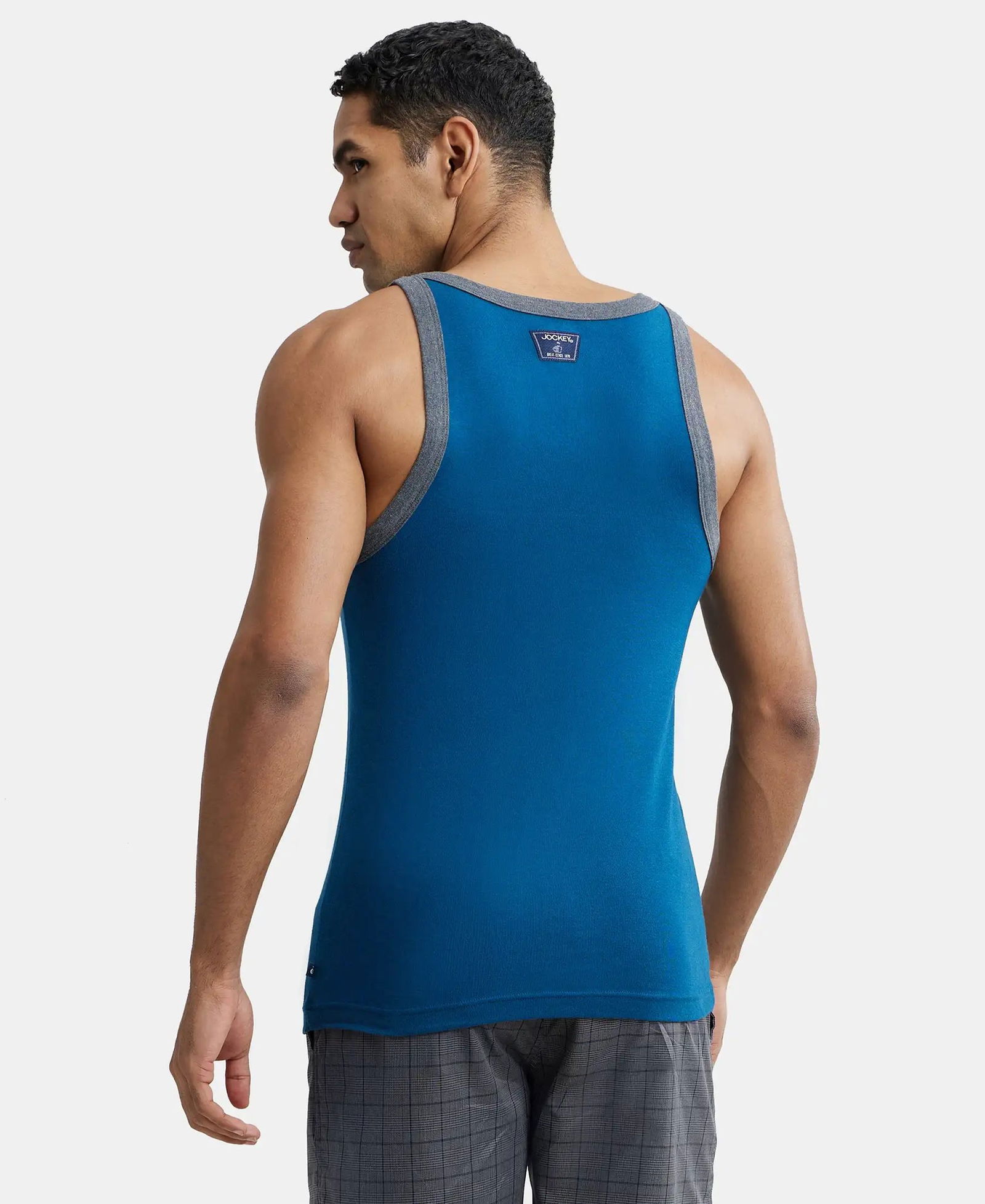 Super Combed Cotton Rib Square Neck Gym Vest - Poseidon with Assorted Bias Image