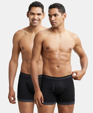 Super Combed Cotton Rib Solid Boxer Brief with StayFresh Treatment - Black & Black Melange (Pack of 2) Image
