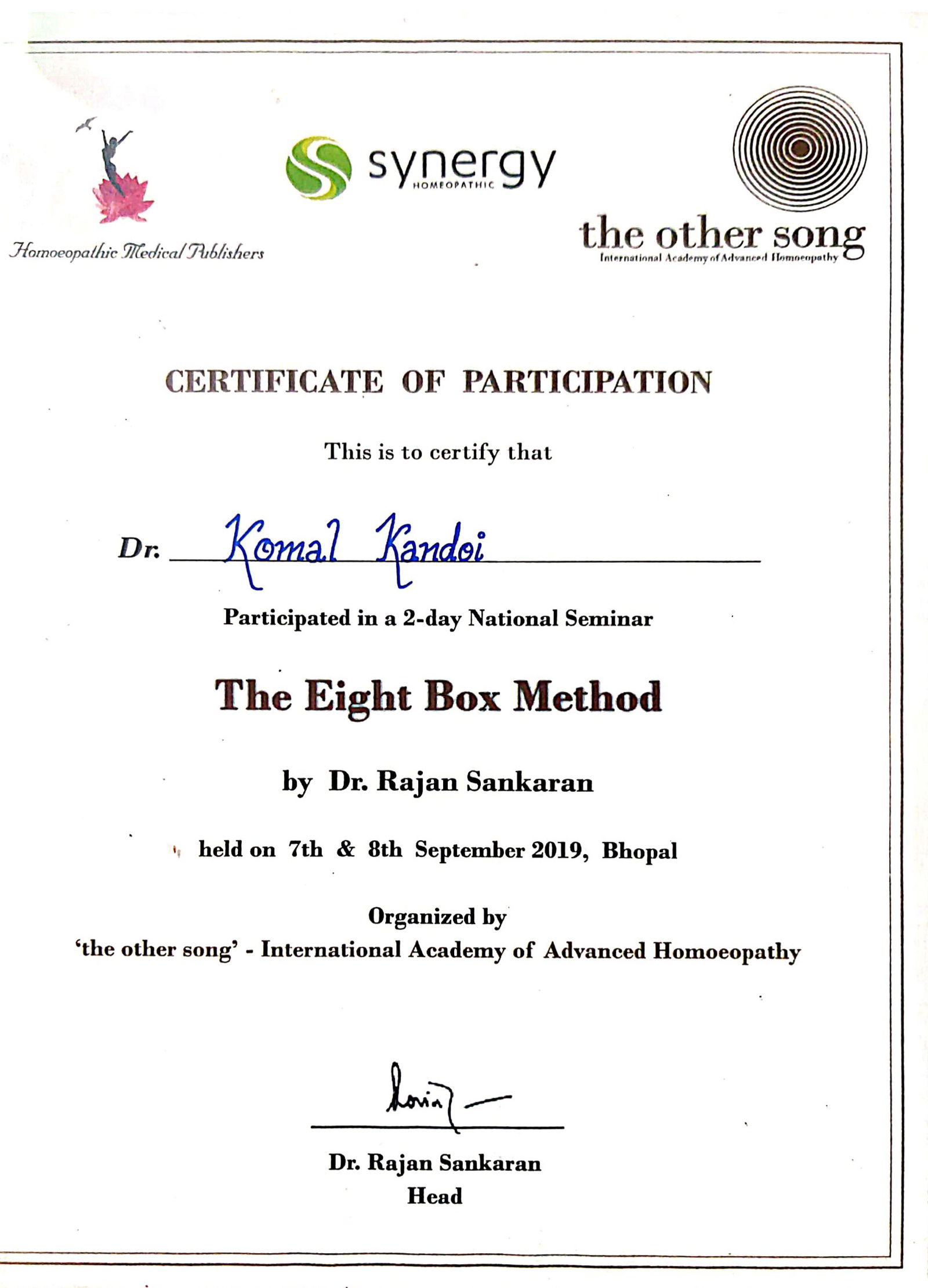 Dr. Komal Kandoi - Certificate 4