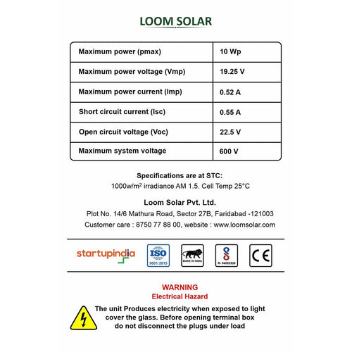 Loom Solar 10 Wp, 12V PV Module for Mobile Charging