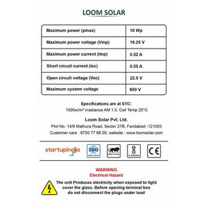 Loom Solar 10 Wp, 12V PV Module for Mobile Charging