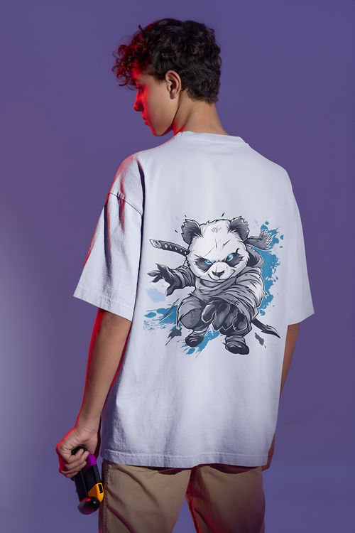 Oversized | Samurai Panda | Men's | Light Blue | T-Shirt Image