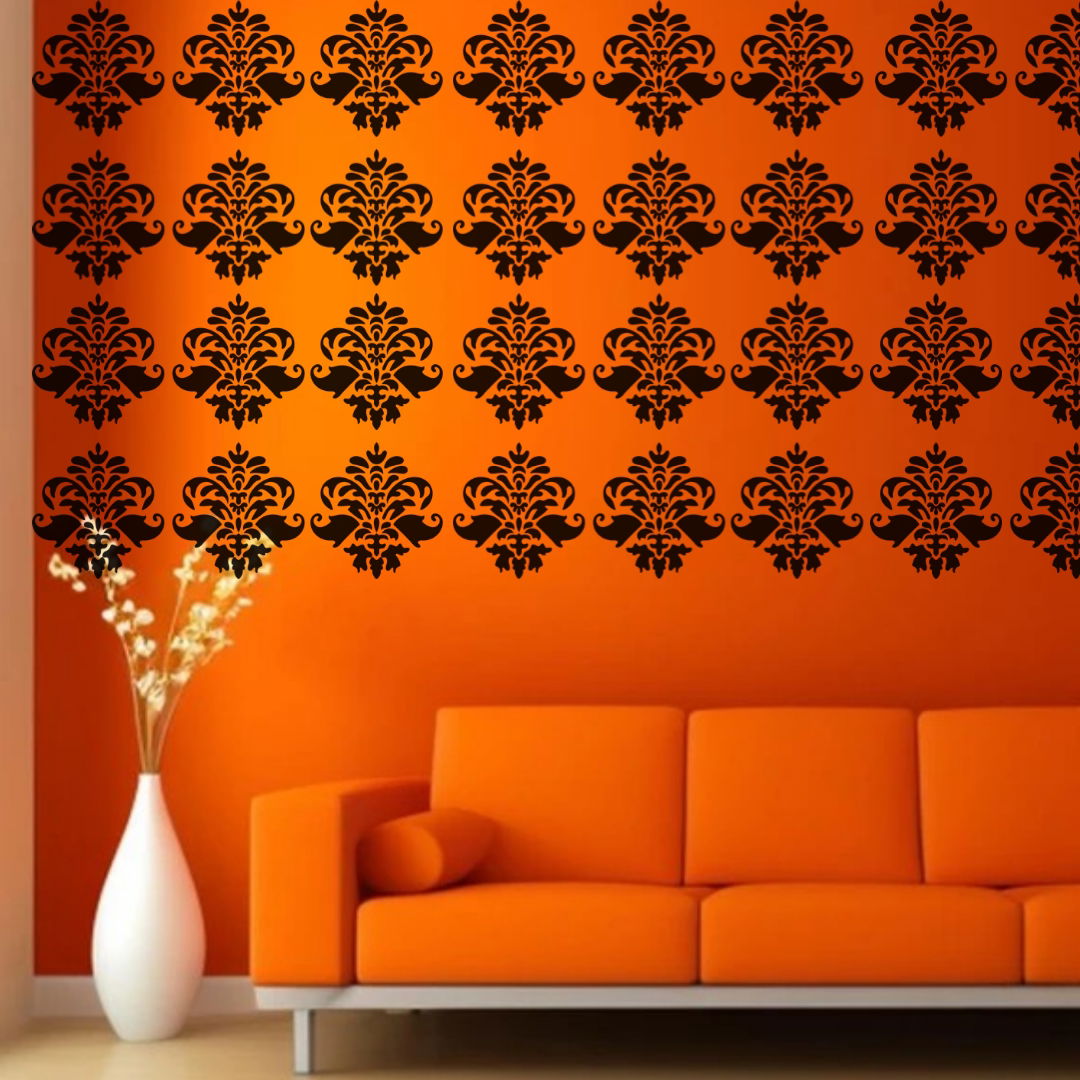 Baroque Elegance Damask Stencil – Reusable Wall Art Stencil for DIY Crafts and Décor