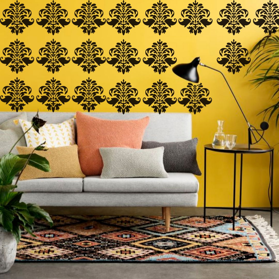 Baroque Elegance Damask Stencil – Reusable Wall Art Stencil for DIY Crafts and Décor Image
