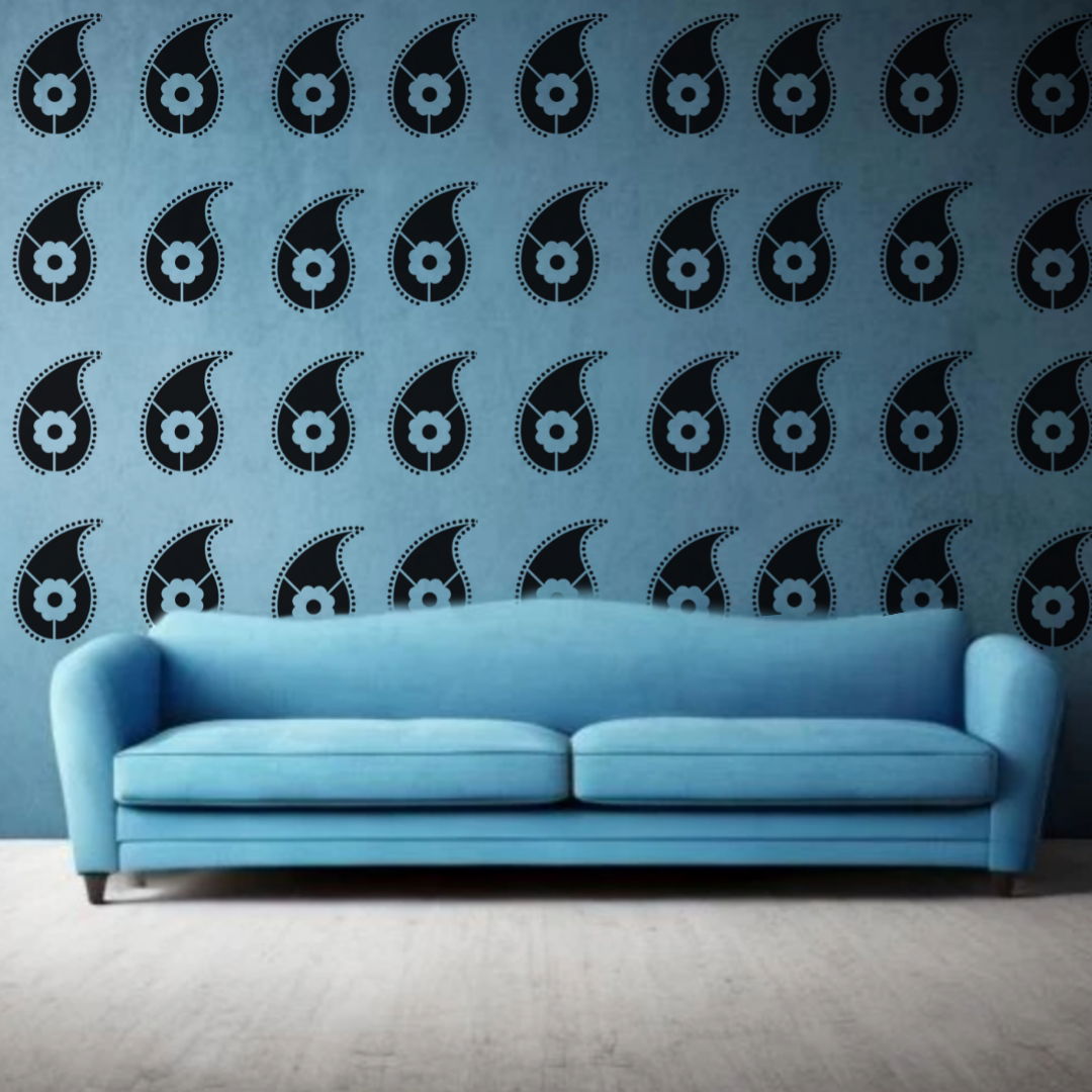 Monochrome Blossom Design – Reusable Wall Art Stencil for DIY Crafts and Décor