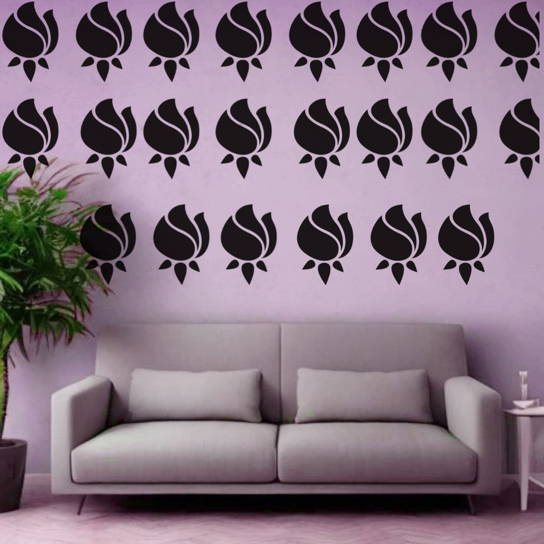 Elegant Floral Monochrome Design -Reusable Wall Art Stencil for DIY Crafts and Décor Image