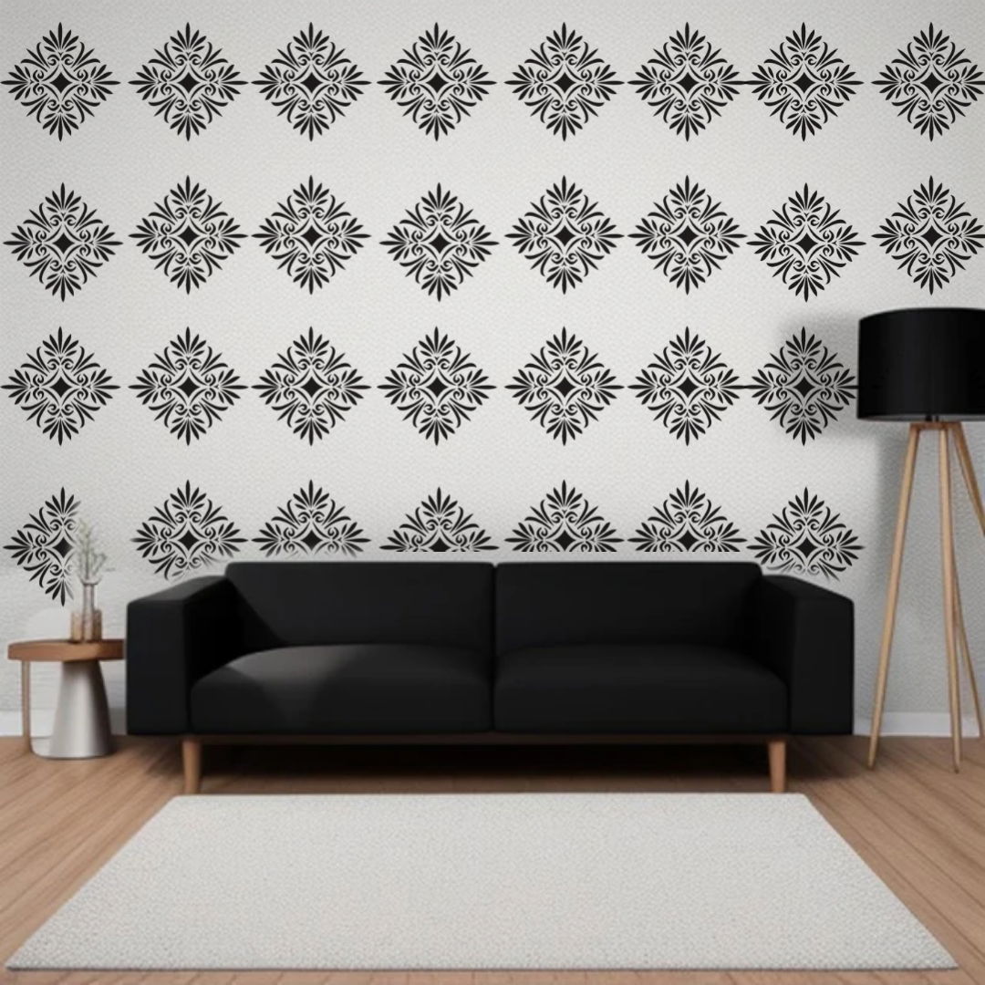 Noir Floral Harmony - Reusable Wall Art Stencil for DIY Crafts and Décor
