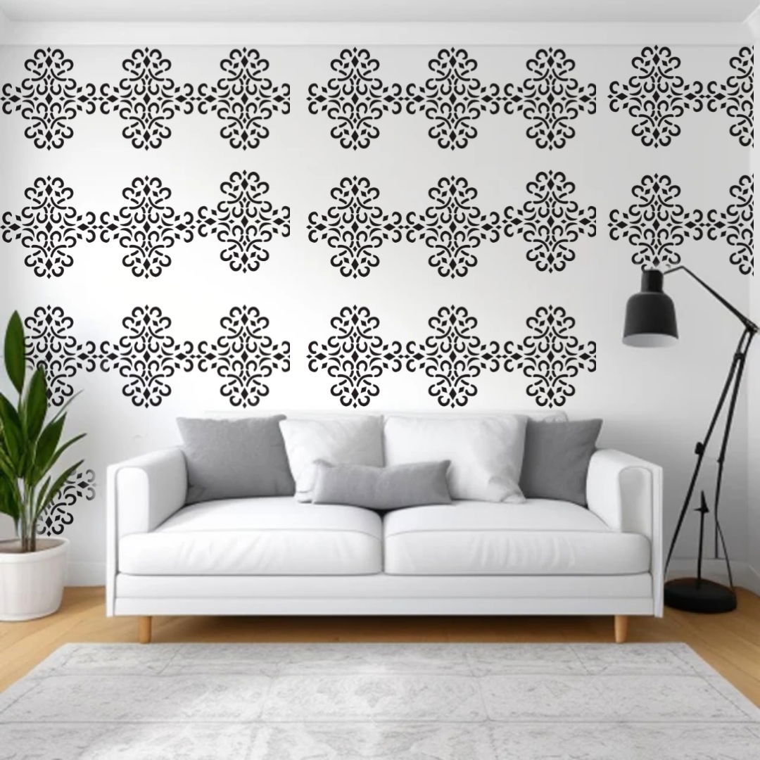 Chic Floral Harmony - Reusable Wall Art Stencil for DIY Crafts and Décor Image
