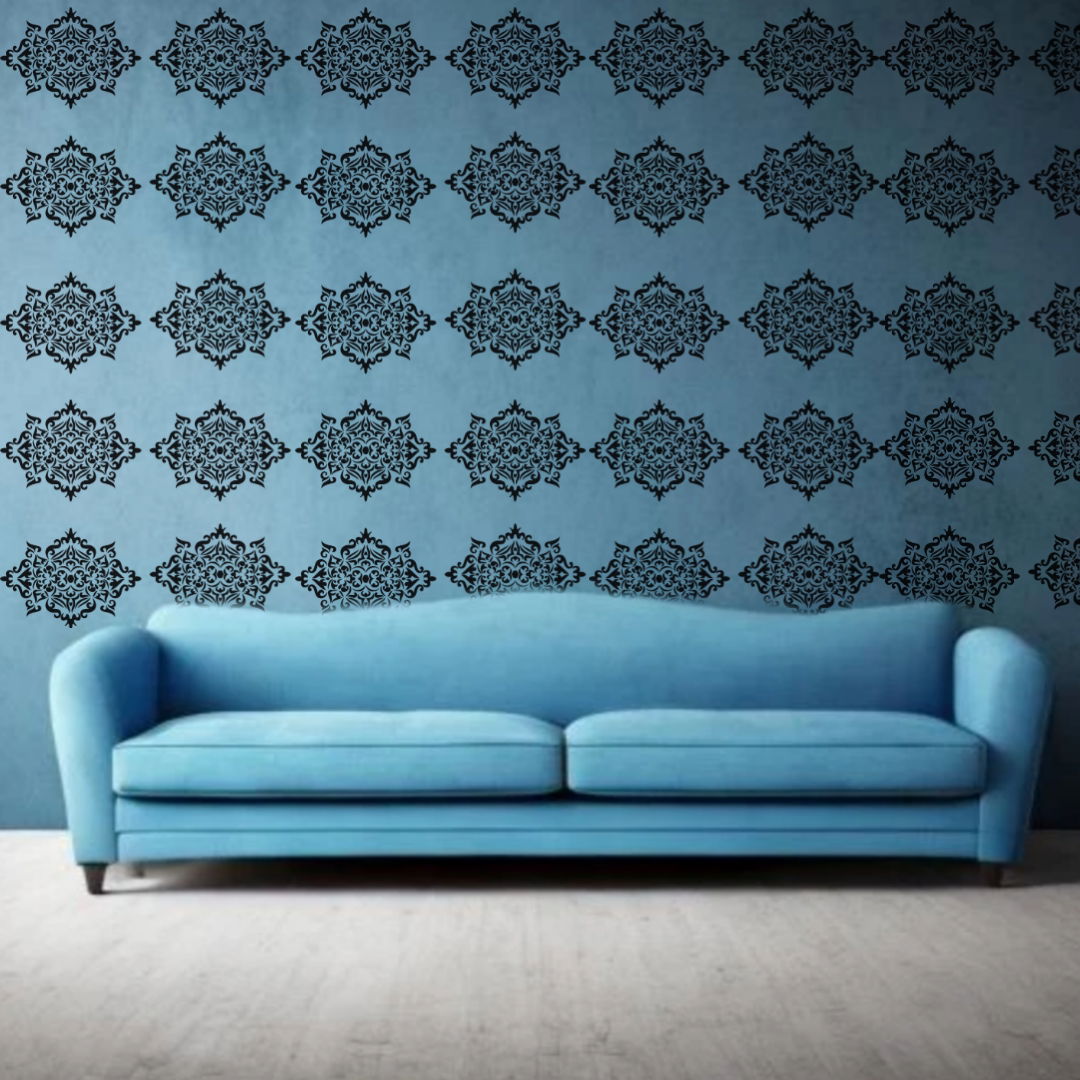 Regal Black and White Flourish - Reusable Wall Art Stencil for DIY Crafts and Décor Image