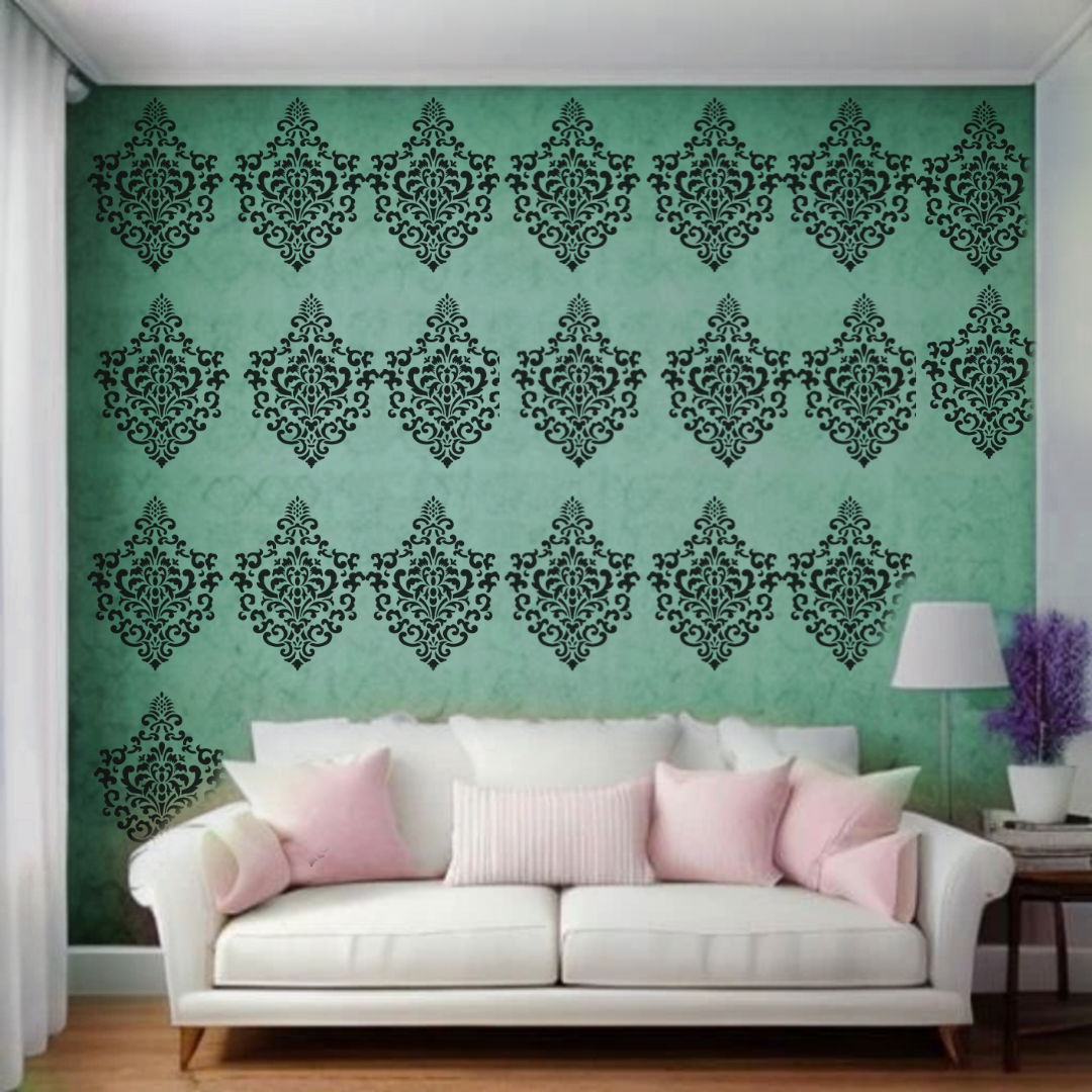 Elegant Damask Vector Design - Reusable Wall Art Stencil for DIY Crafts and Décor