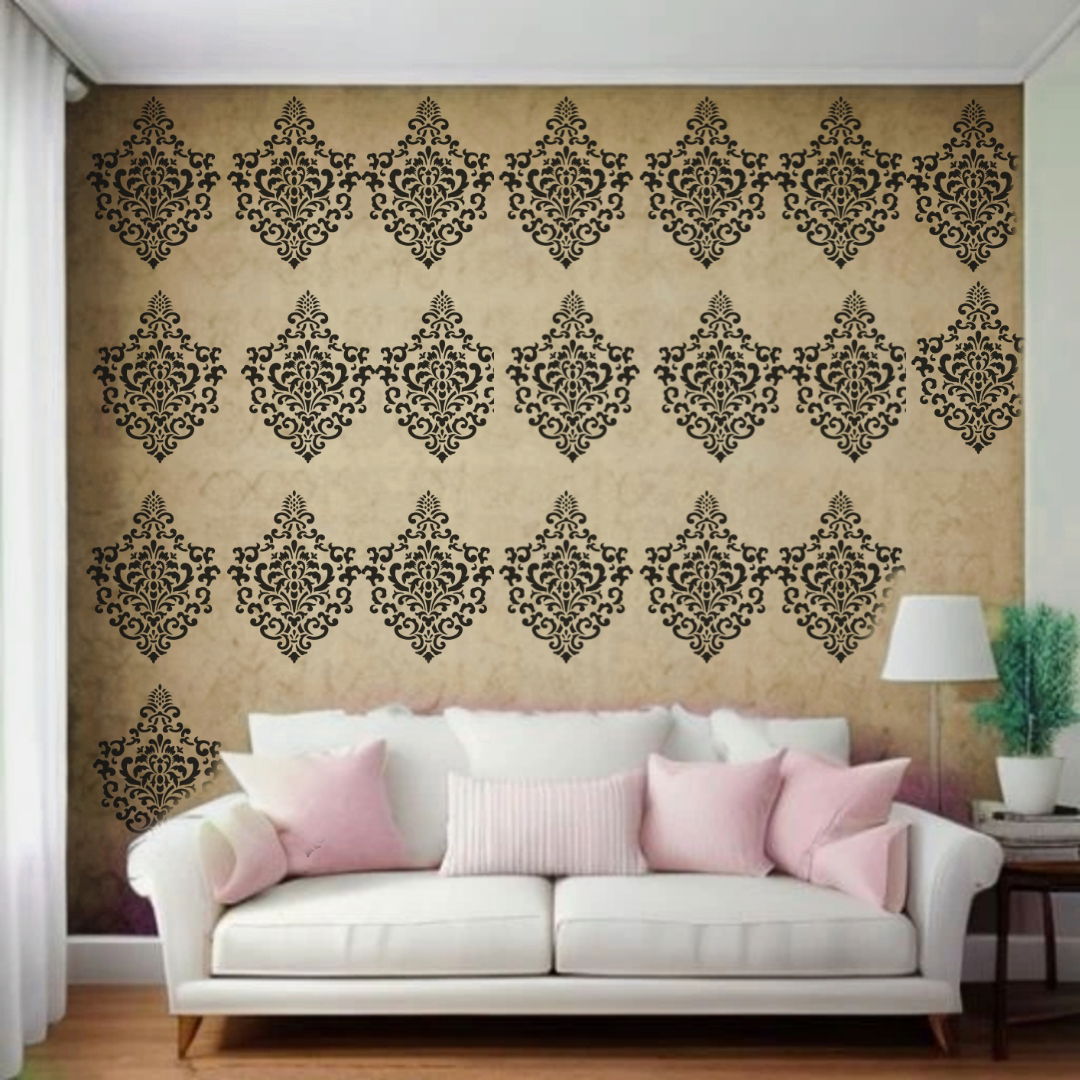 Elegant Damask Vector Design - Reusable Wall Art Stencil for DIY Crafts and Décor Image