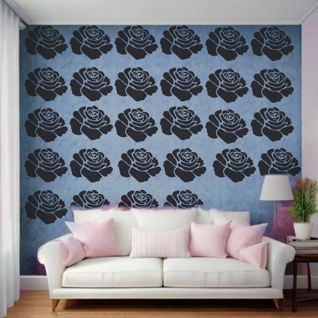 Luxe Rose Monochrome Floral Composition - Reusable Wall Art Stencil for DIY Crafts and Décor
