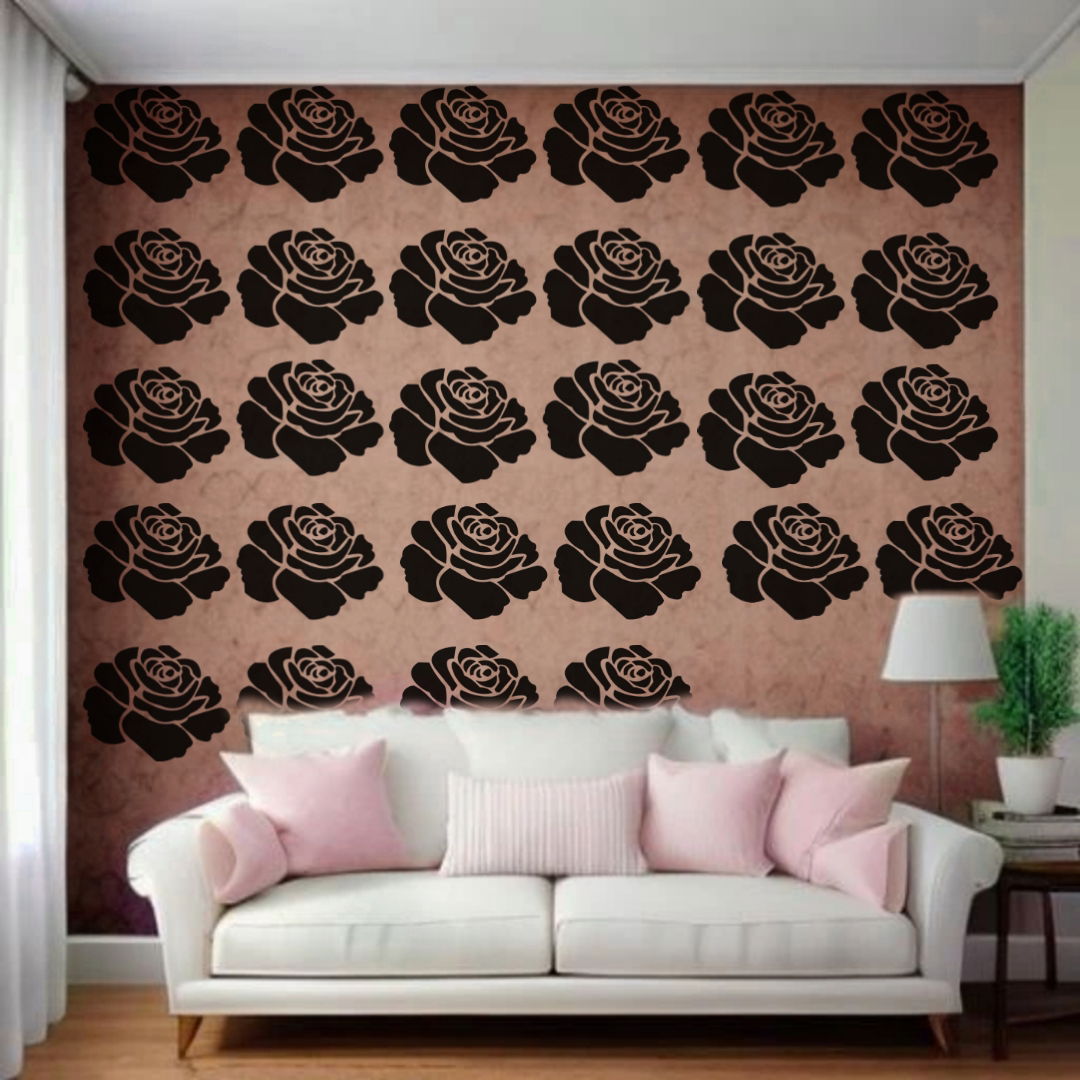 Luxe Rose Monochrome Floral Composition - Reusable Wall Art Stencil for DIY Crafts and Décor Image
