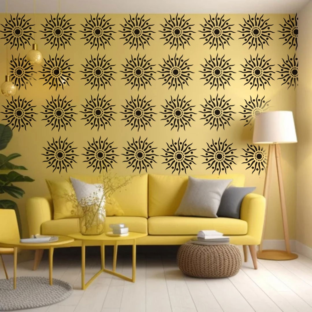 Sunlit Harmony - Reusable Wall Art Stencil for DIY Crafts and Décor