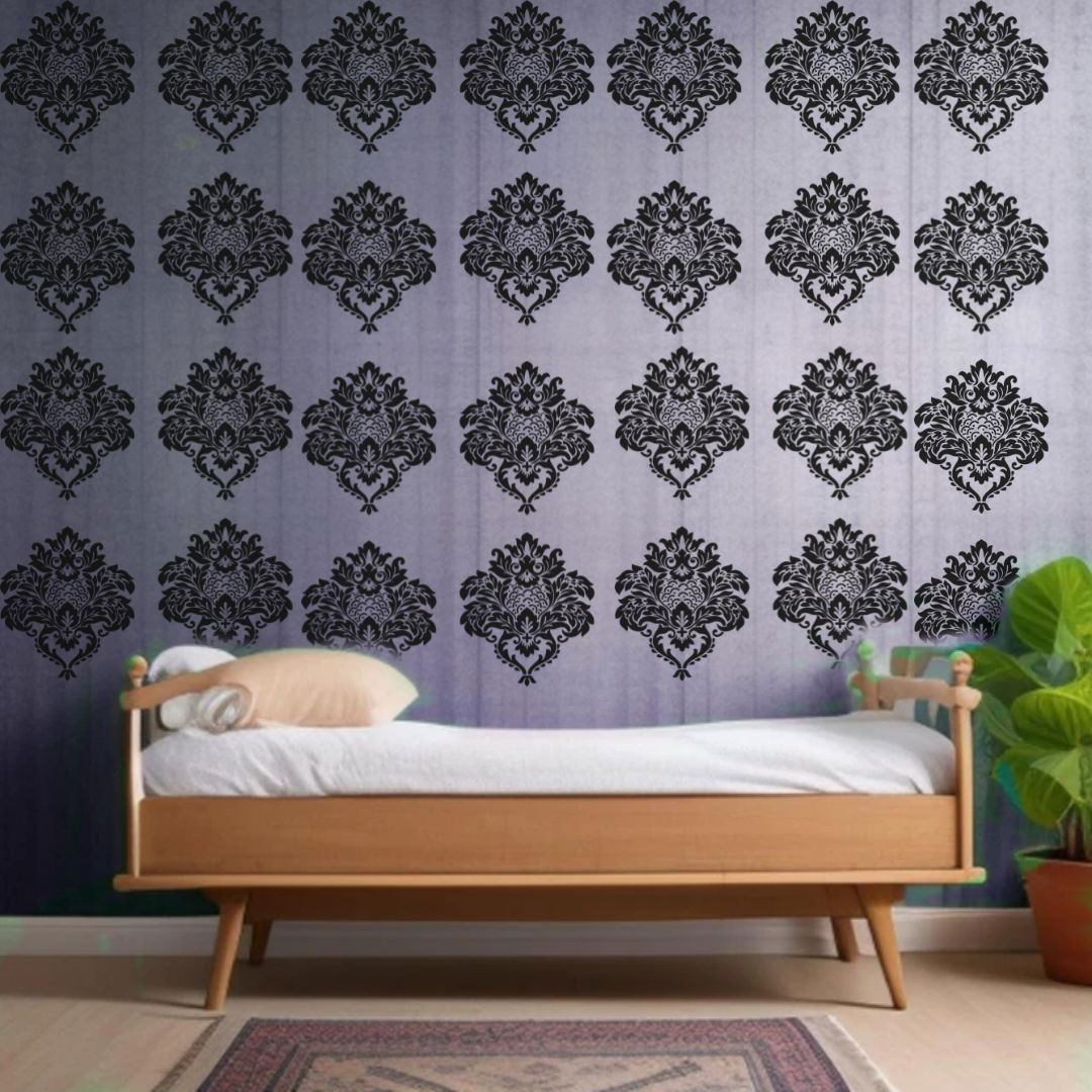Vintage Damask Vector Patterns - Reusable Wall Art Stencil for DIY Crafts and Décor Image
