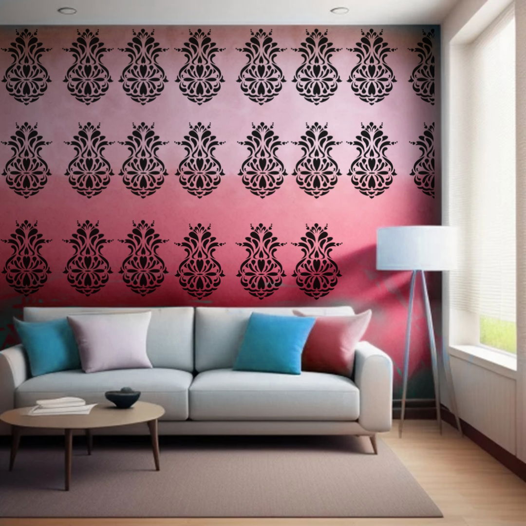 Baroque Bloom Charm - Reusable Wall Art Stencil for DIY Crafts and Décor