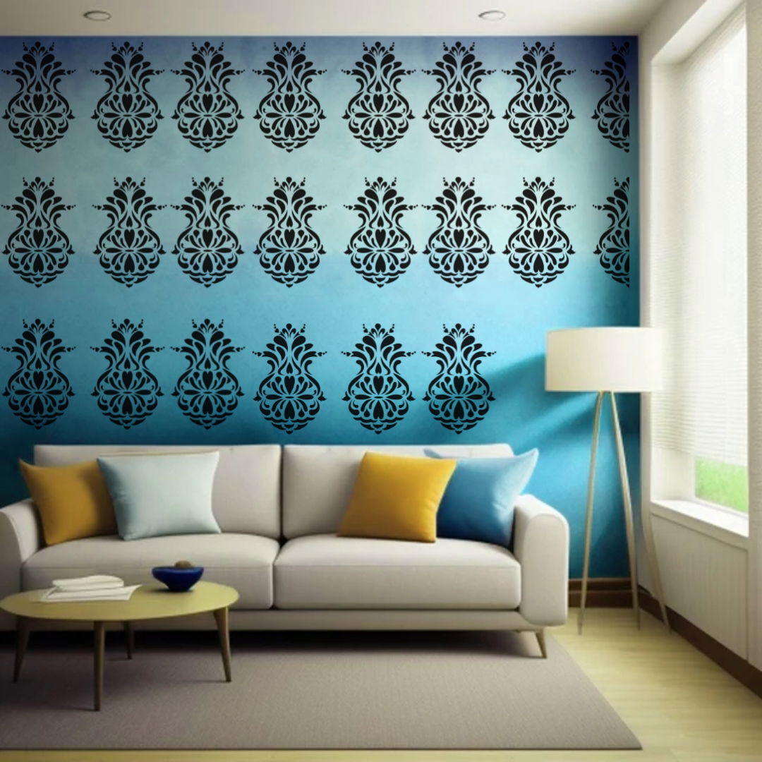 Baroque Bloom Charm - Reusable Wall Art Stencil for DIY Crafts and Décor Image
