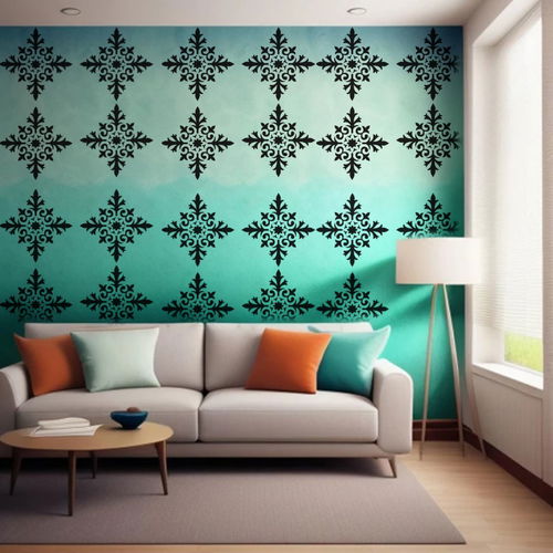 Aqua Mosaic Reusable Wall Art Stencil for DIY Crafts and Decor Image