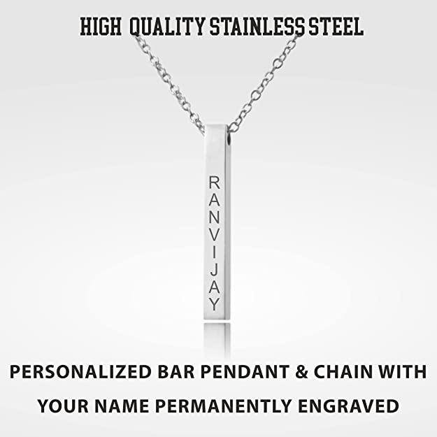Personalized Name Necklace with Bar Pendant and Adjustable Chain - Cuboid Image