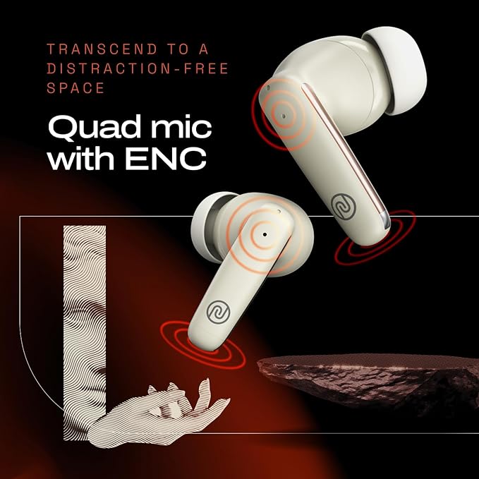 Noise Buds Venus Truly Wireless in-Ear Earbuds with ANC(Upto 30dB), 40H Playtime, Quad Mic with ENC, Instacharge(10 min=120 min), Low Latency(up to 45ms),10mm Driver (Lunar Ivory) Image 