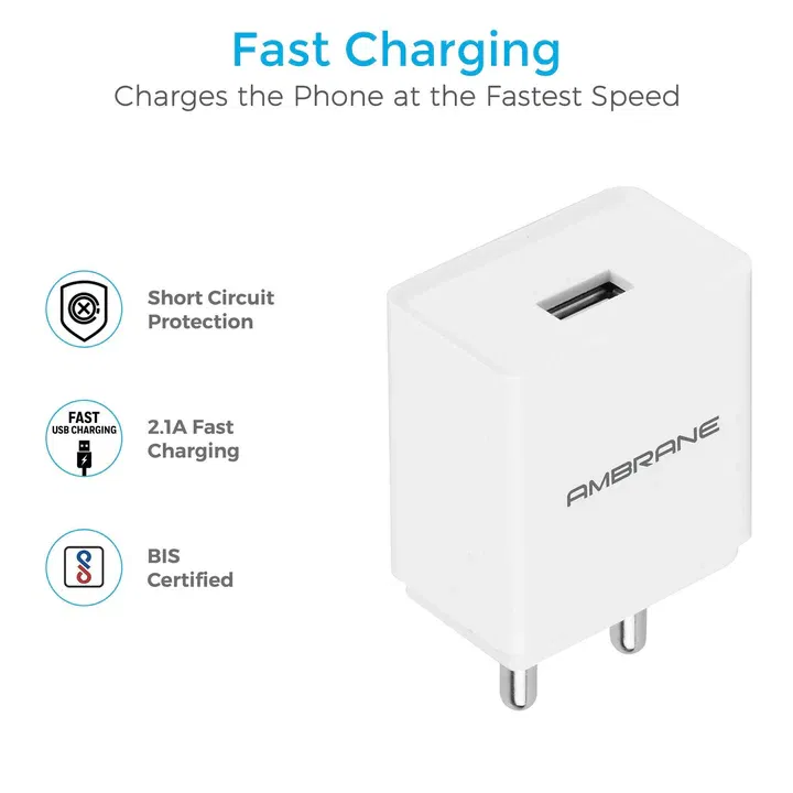 Ambrane AWC-47 WALL CHARGER WITH TYPE -C  CABLE Image 