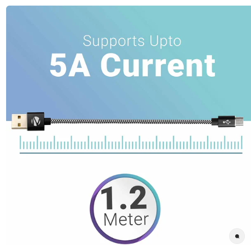 ZEBRONICS high quality sleeved micro USB cable  (ZEB-UMC120CB ) Image 