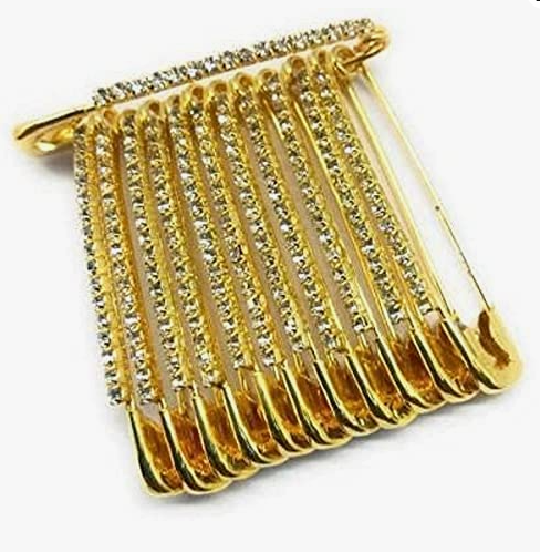 Tia's thrift  Golden Colour Diamonds Designer Safety pin or Saree pin - 06 Pcs Brooch  (Gold) Image 