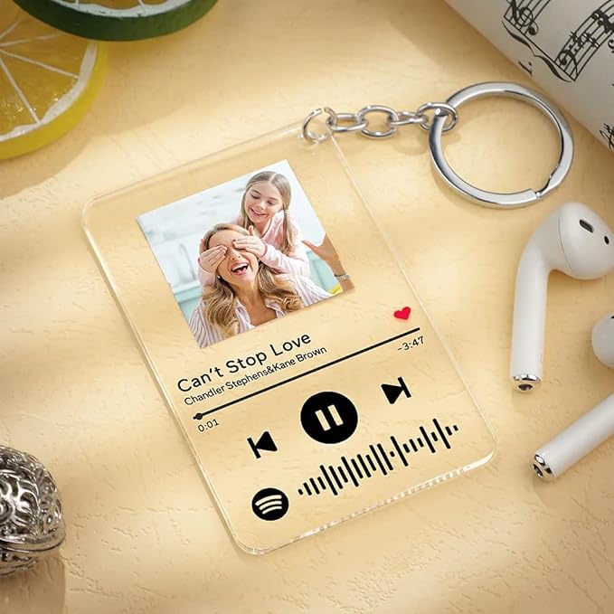 BWG - Personalized Acrylic UV print Keychain With Photo And Spotify Song Code | Couple Gift, Multicolor Scan the Code and get the songs from loved one Image