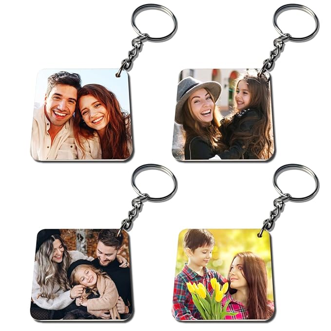 BWG - MDF Keychains Square Shape Photo Print (set of 4) - Gift for Boy, Girl, Hubby, Wifey, Anniversary, Birthday Gift, Gifts for Rakhi, Brand Name(5 Image