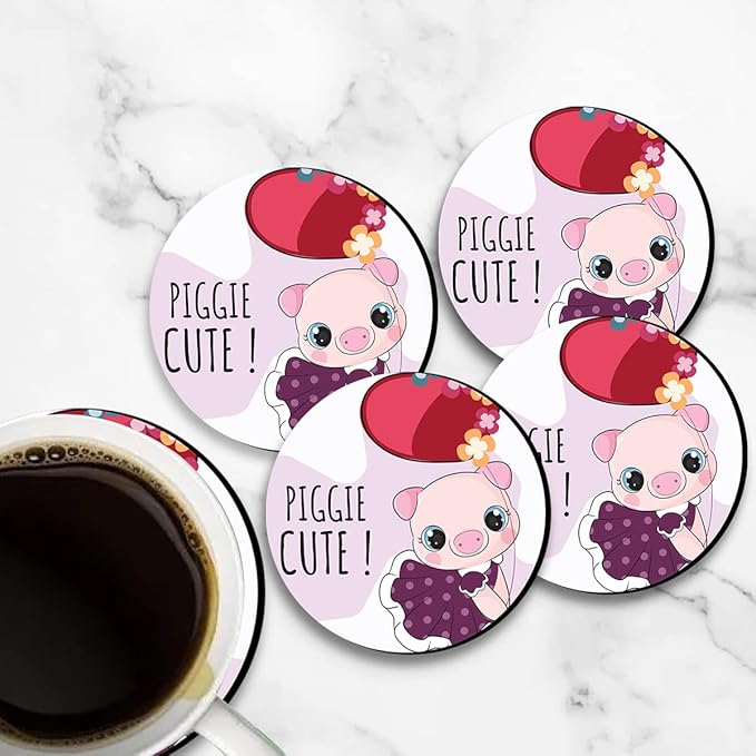 BWG - Round Acrylic Coaster Peggie Cute Printed Coaster for Coffee Table, Great House warming Gift Set of 4 Image