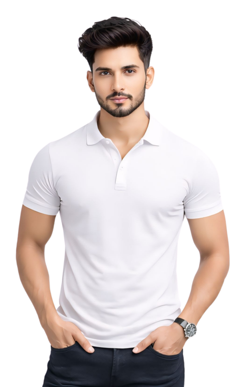Kasturika Unisex White Polo T-Shirt – Premium 100 % Cotton Matty Fabric  Image