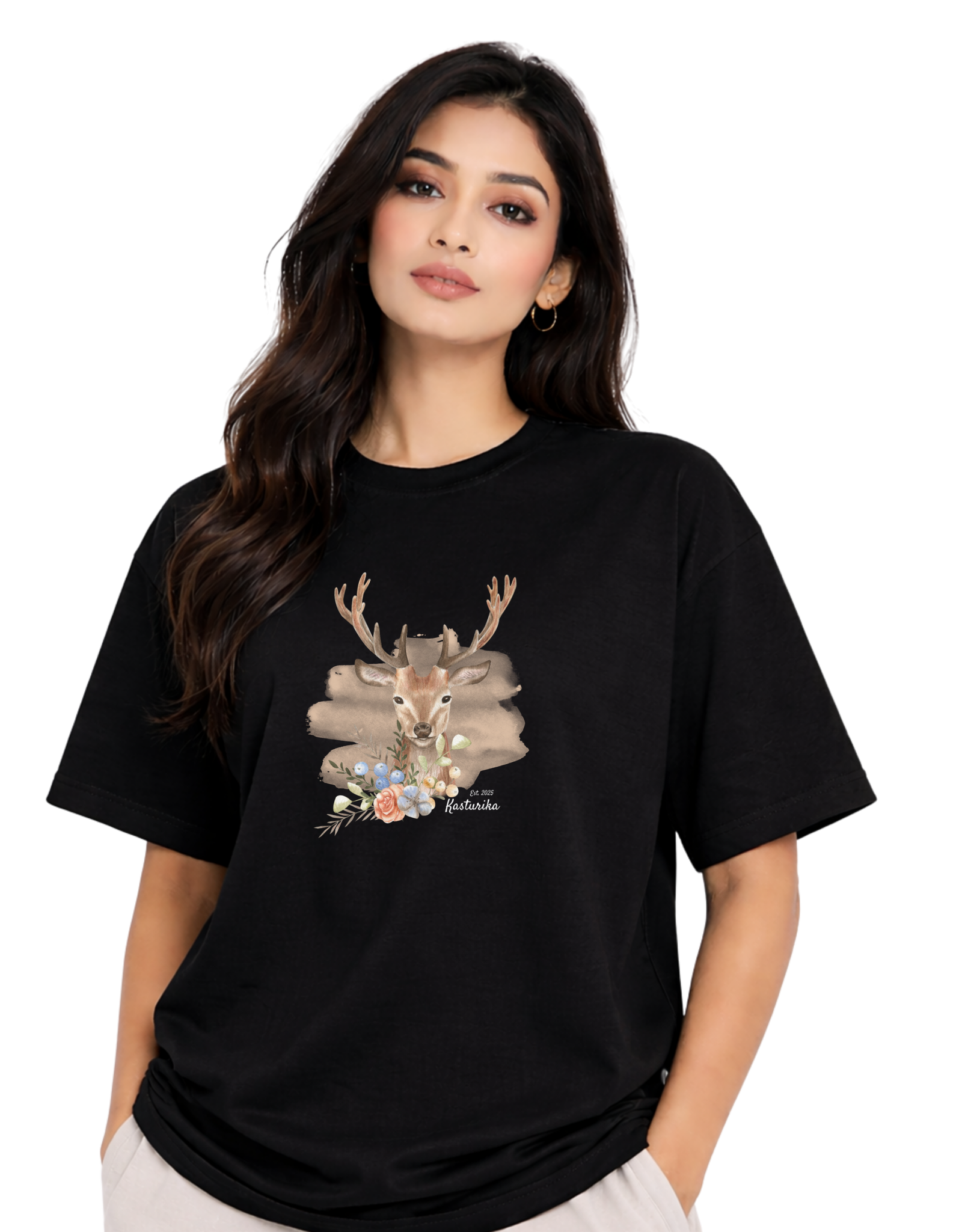 Kasturika Deer Graphic Oversized T-Shirt | Premium 100% Cotton Tee Image 