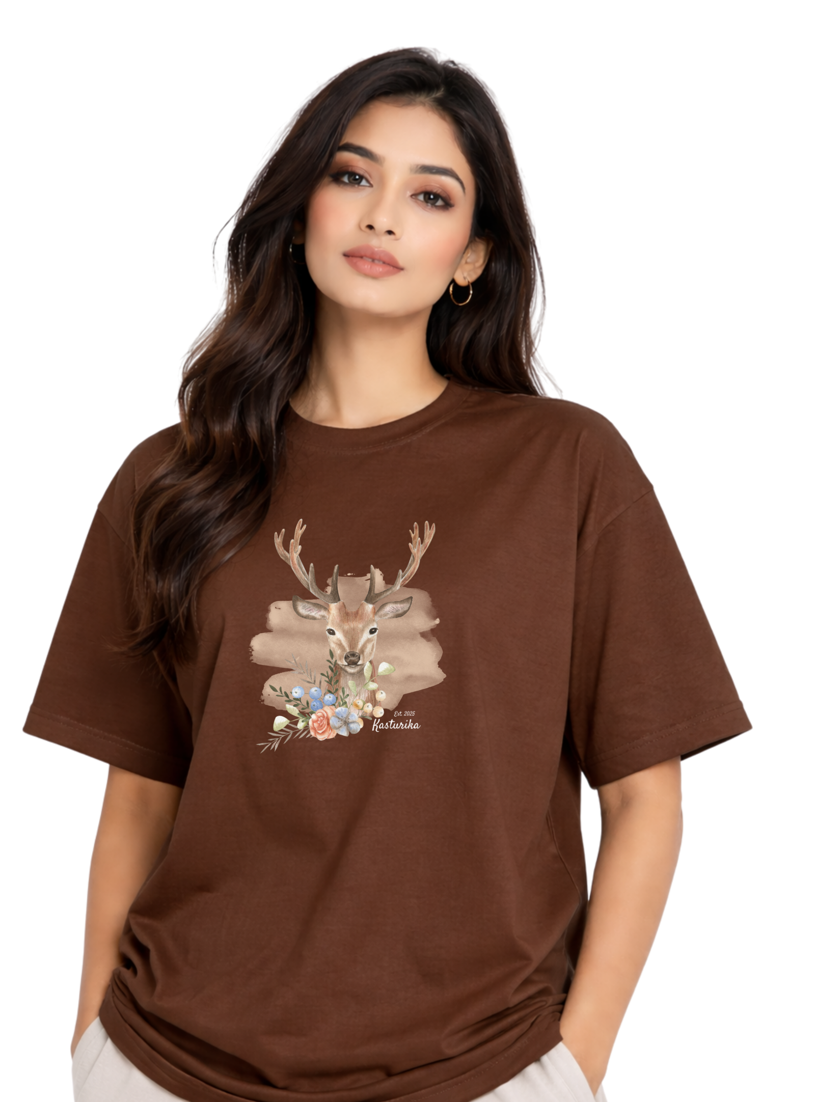 Kasturika Deer Graphic Oversized T-Shirt | Premium 100% Cotton Tee Image 