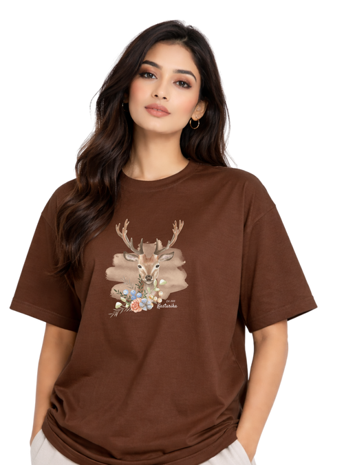 Kasturika Deer Graphic Oversized T-Shirt | Premium 100% Cotton Tee Image