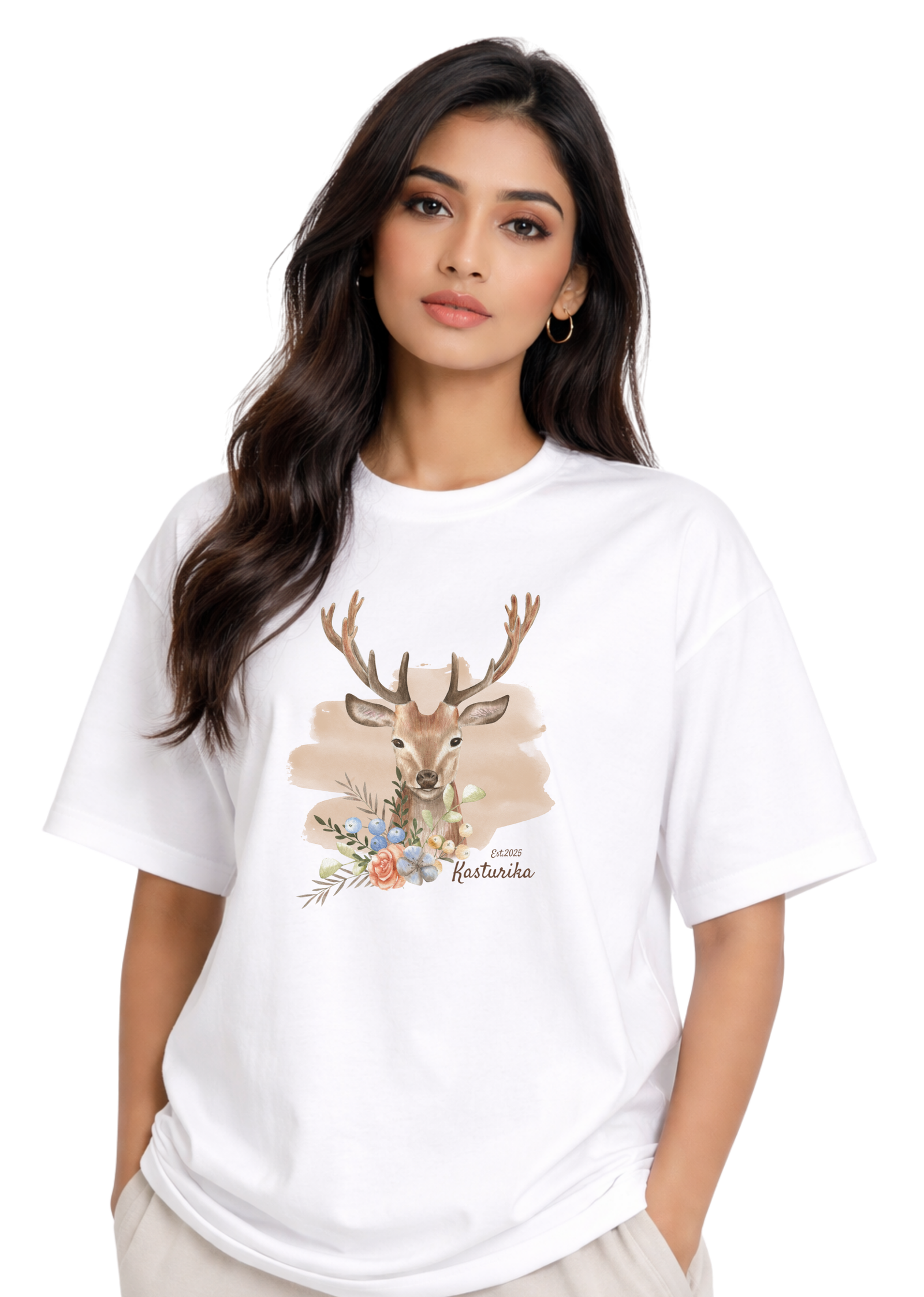 Kasturika Deer Graphic Oversized T-Shirt | Premium 100% Cotton Tee Image 