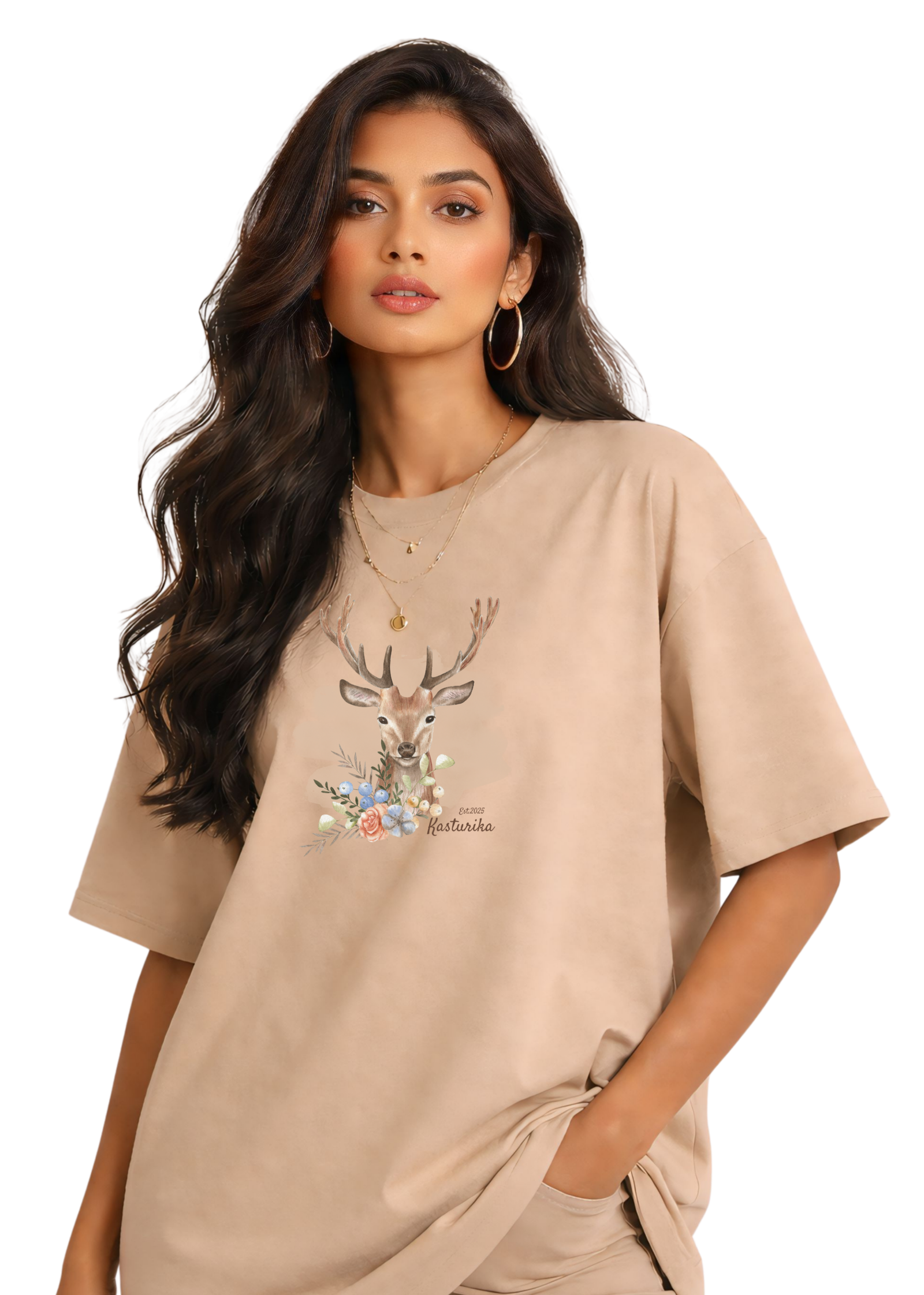 Kasturika Deer Graphic Oversized T-Shirt | Premium 100% Cotton Tee Image 