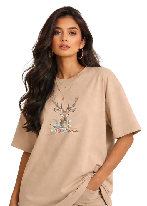 Kasturika Deer Graphic Oversized T-Shirt | Premium 100% Cotton Tee
