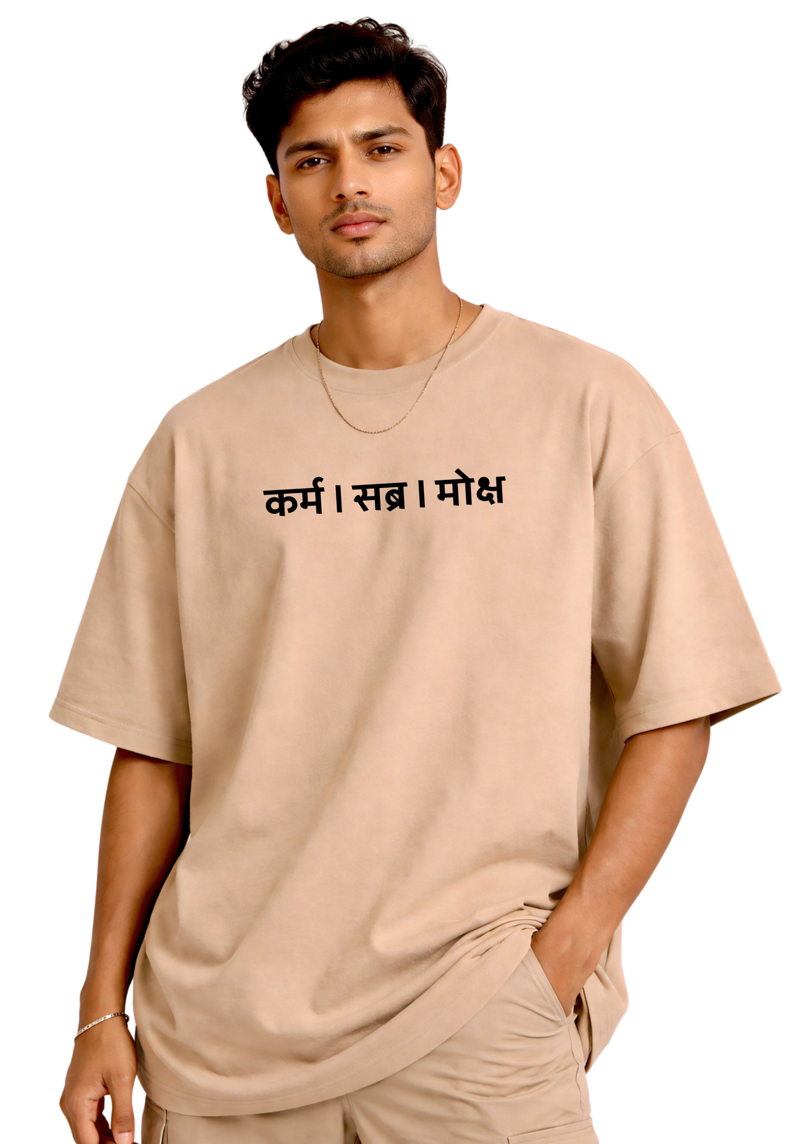 Kasturika “कर्म | सब्र | मोक्ष” Oversized Spiritual Cotton Unisex T-Shirt  Image 