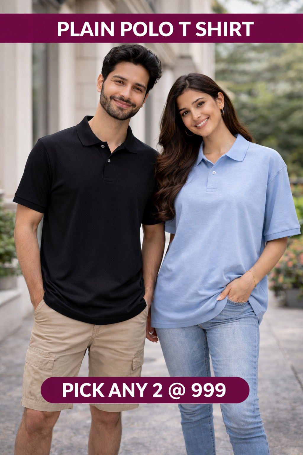 Kasturika unisex polo t-shirts for men and women in white and navy blue, premium cotton casual wear couple styling