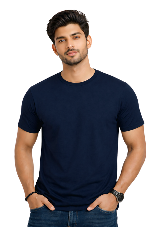 Kasturika Plain Navy Blue Regular Fit T-Shirt for Unisex | Premium 100% Cotton Tee Image