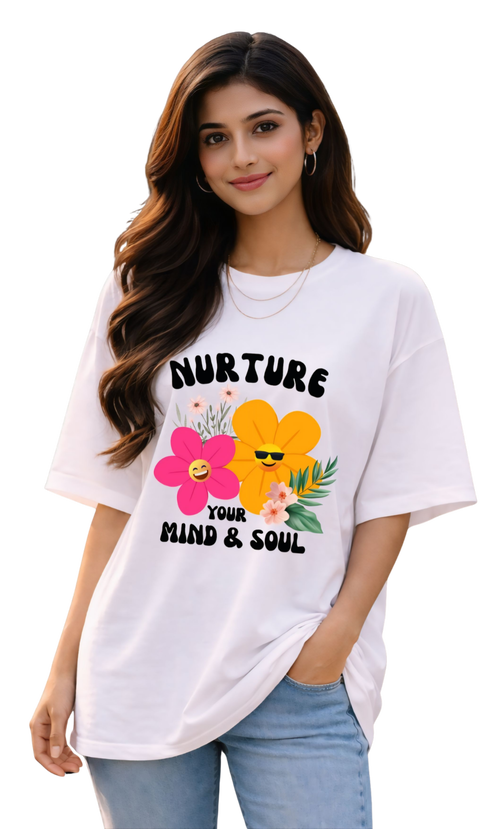 Nurture Mind & Soul Oversized T-Shirt | Kasturika 100% Premium Cotton T-Shirt  Image