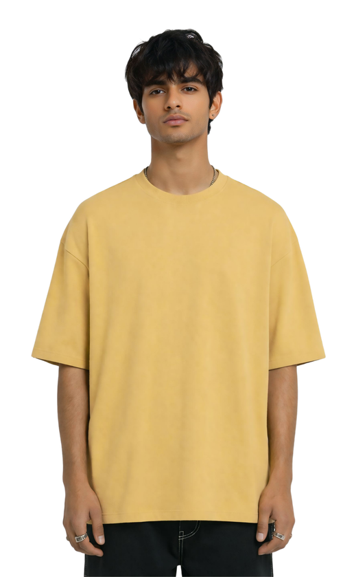 Kasturika Plain Mustard Beige Oversized T-Shirt for Unisex | Premium 100% Cotton  Image