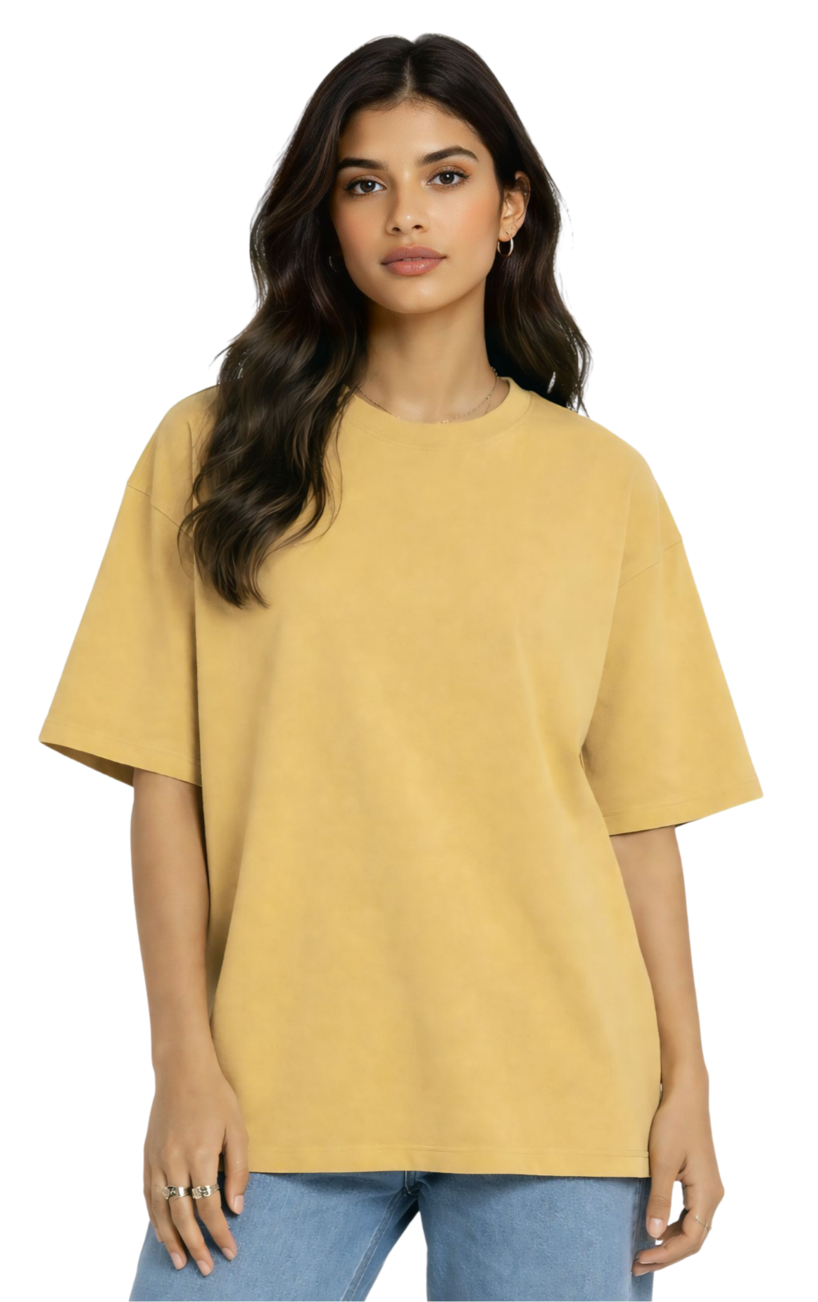 Kasturika Plain Mustard Beige Oversized T-Shirt for Unisex | Premium 100% Cotton  Image 